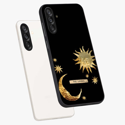 Gold Sun Blush Glass Case displayed in angled mockup highlighting radiant sun design with warm golden aesthetic.