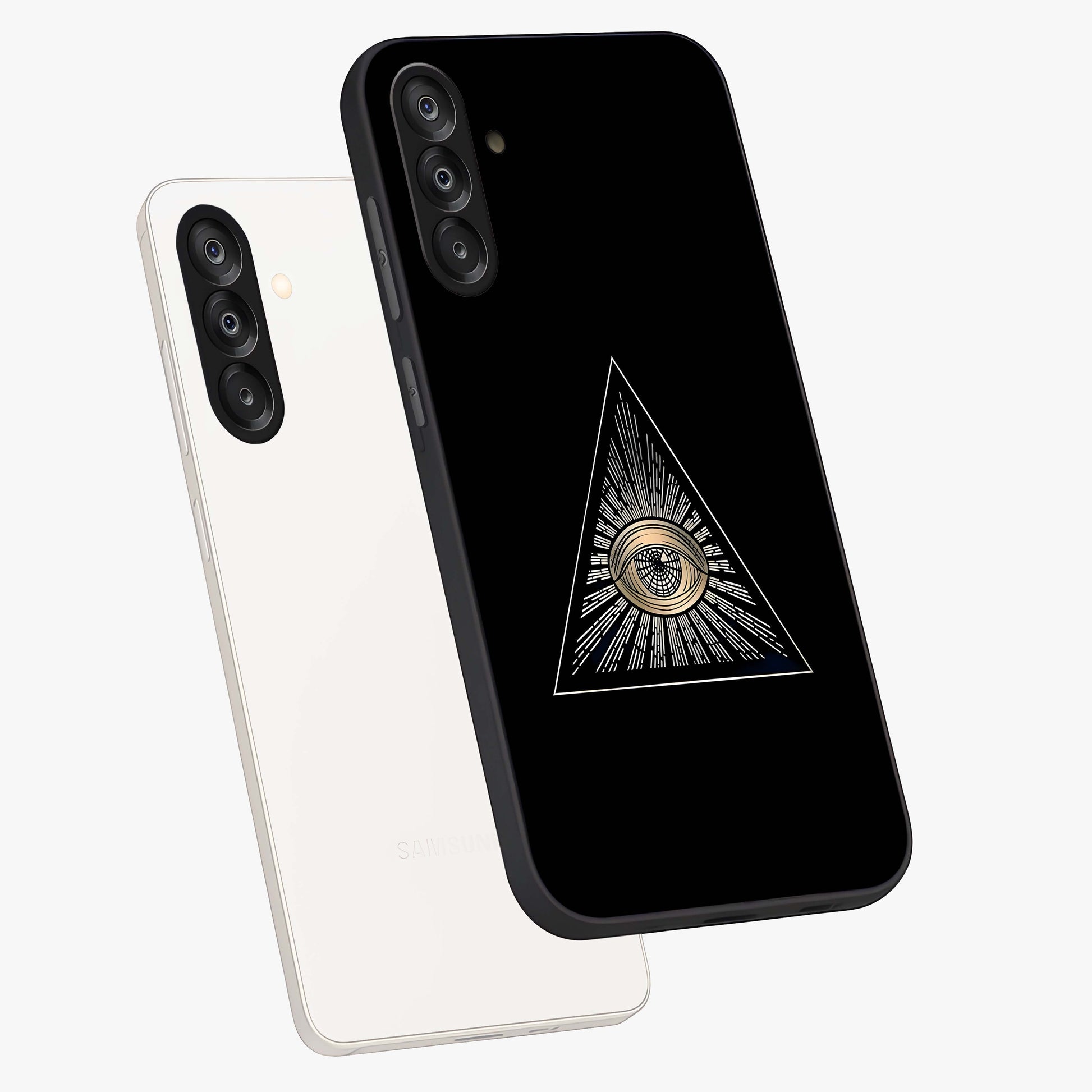 Illuminati Evil Glass Case displayed in angled mockup highlighting dark occult inspired design with bold aesthetic style.