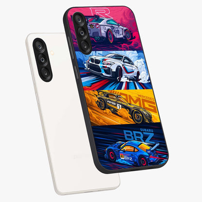 JDM Sports Car Glass Case displayed in angled mockup highlighting sleek Japanese racing car design with automotive aesthetic.