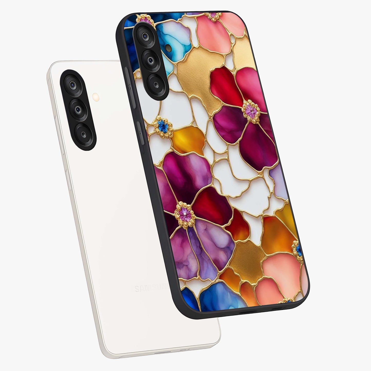Marble Flower Pattern Glass Case displayed in angled mockup highlighting elegant marble floral design with modern aesthetic.