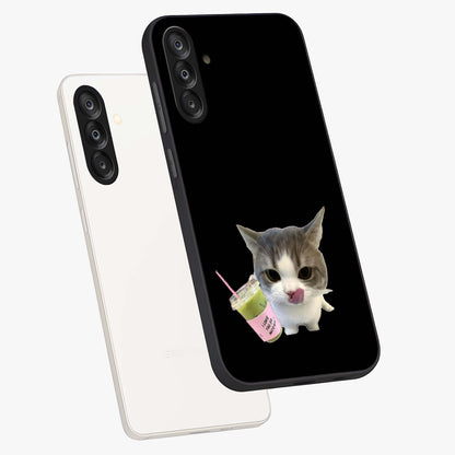 Matcha Cat Style Glass Case displayed in angled mockup highlighting playful feline design with pastel matcha aesthetic.