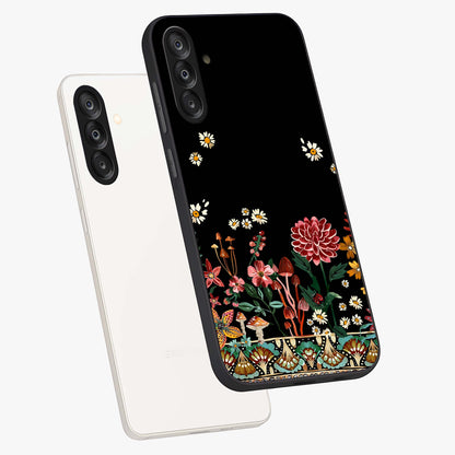 Midnight Bloom Pattern Glass Case displayed in angled mockup highlighting elegant flower design with midnight aesthetic style.