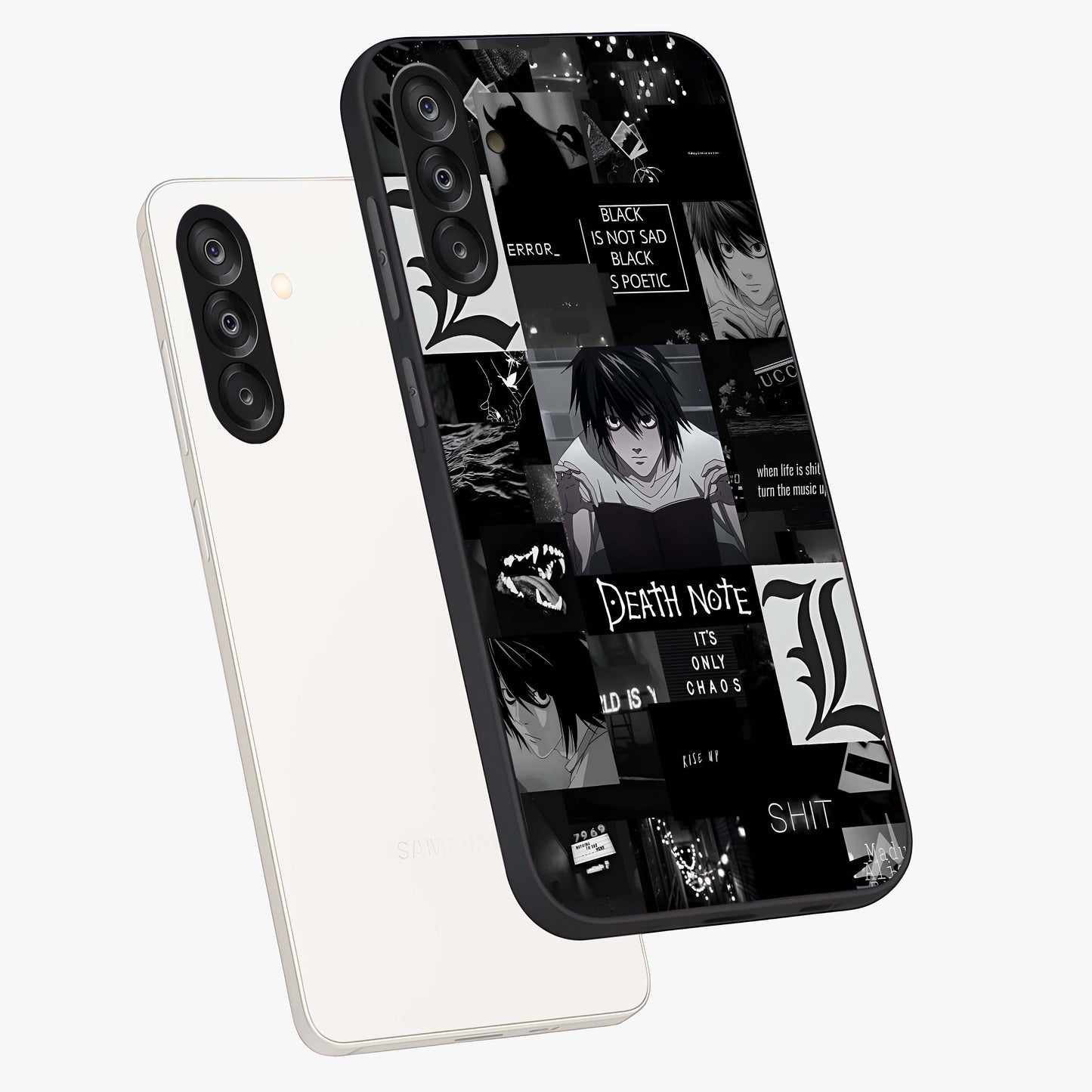 Midnight Chaos Mind Glass Case displayed in angled mockup highlighting chaotic artistic design with dramatic midnight aesthetic.