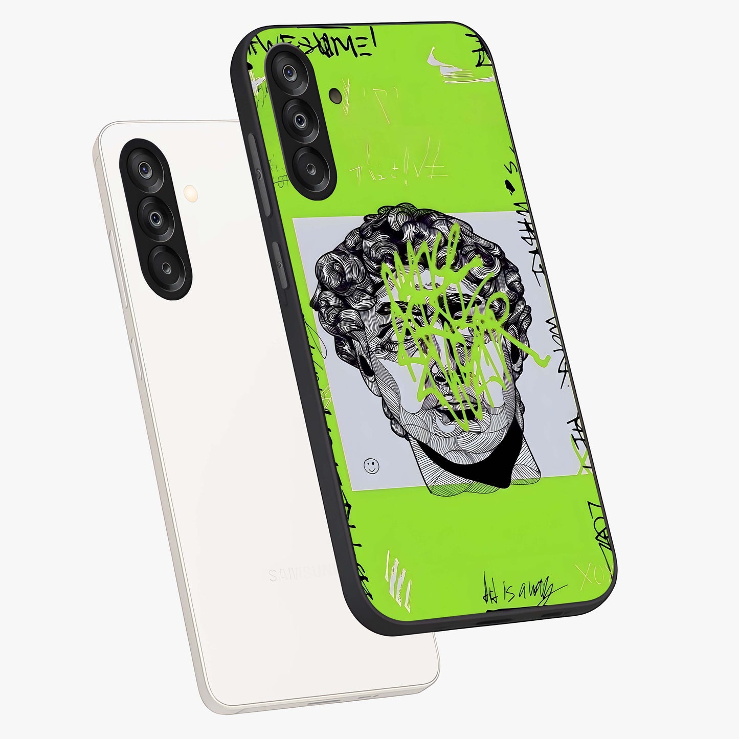 Neo Graffiti Rebellion Glass Case displayed in angled mockup highlighting urban street art design with rebellious aesthetic.