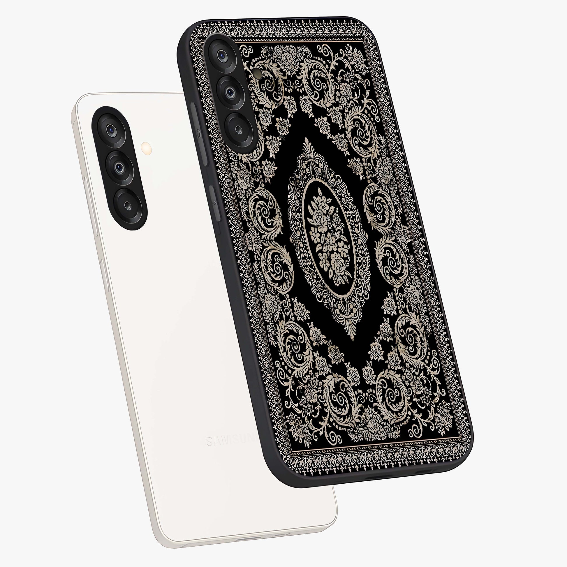 Noir Bloom Elegance Glass Case displayed in angled mockup highlighting refined flower design with stylish noir aesthetic.