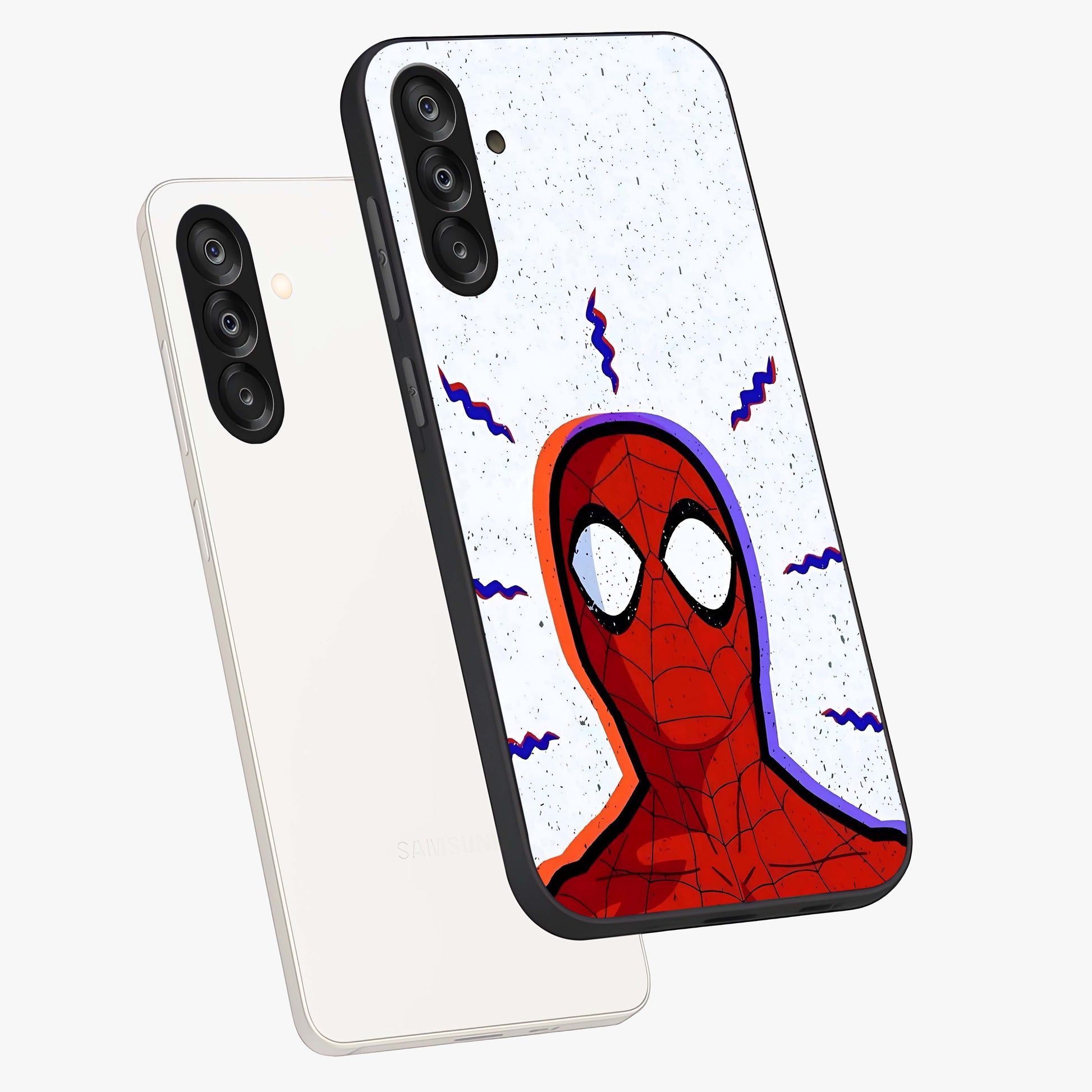 Omg Spiderman Glass Case displayed in angled mockup highlighting dynamic hero illustration with action comic aesthetic.