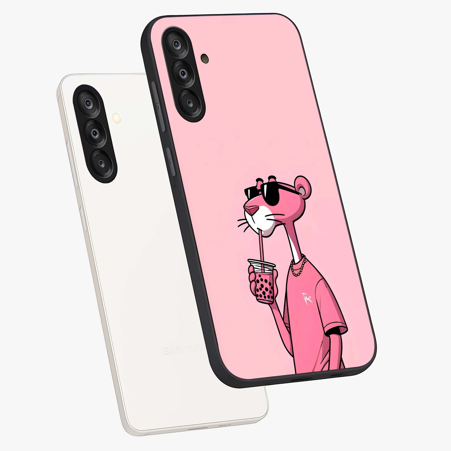 Pink Panther Glass Case displayed in angled mockup highlighting playful cartoon character design with vibrant pink aesthetic.