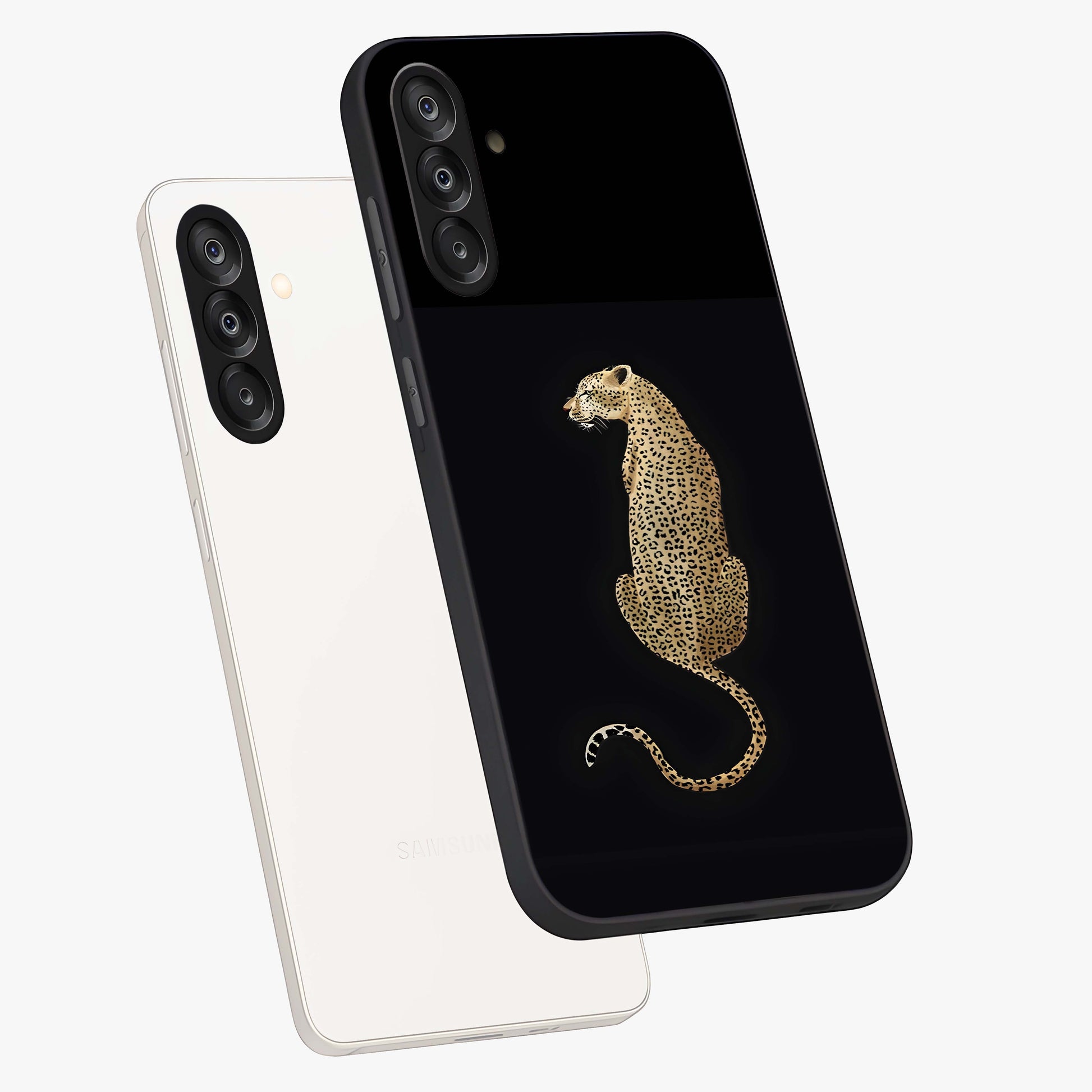 Regal Leopard Glass Case displayed in angled mockup highlighting powerful animal illustration with stylish wild aesthetic.