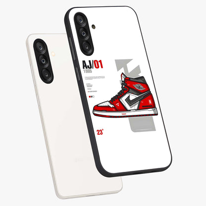Retro Sneaker Blueprint Glass Case displayed in angled mockup highlighting detailed shoe design with sporty retro aesthetic.