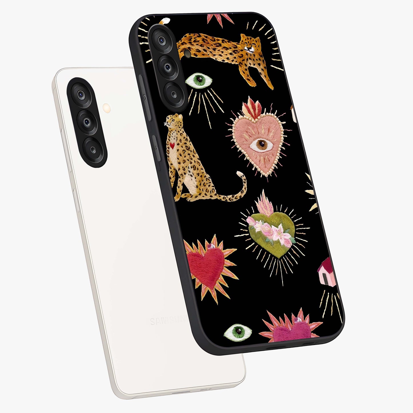 Sacred Jungle Heart Glass Case displayed in angled mockup highlighting lush tropical design with natural aesthetic style.