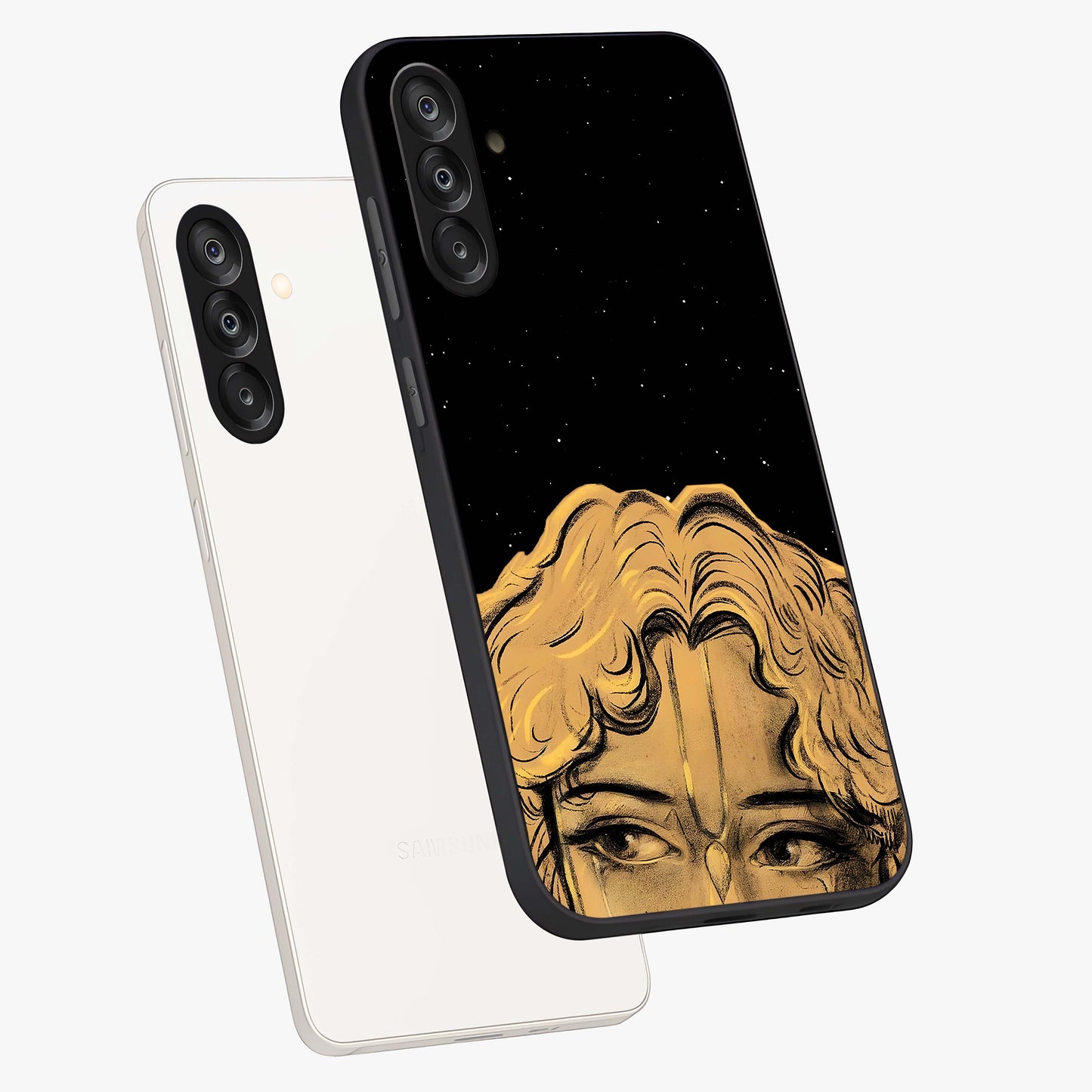 Shri Krishna Art Glass Case displayed in angled mockup highlighting spiritual Krishna illustration with divine aesthetic.