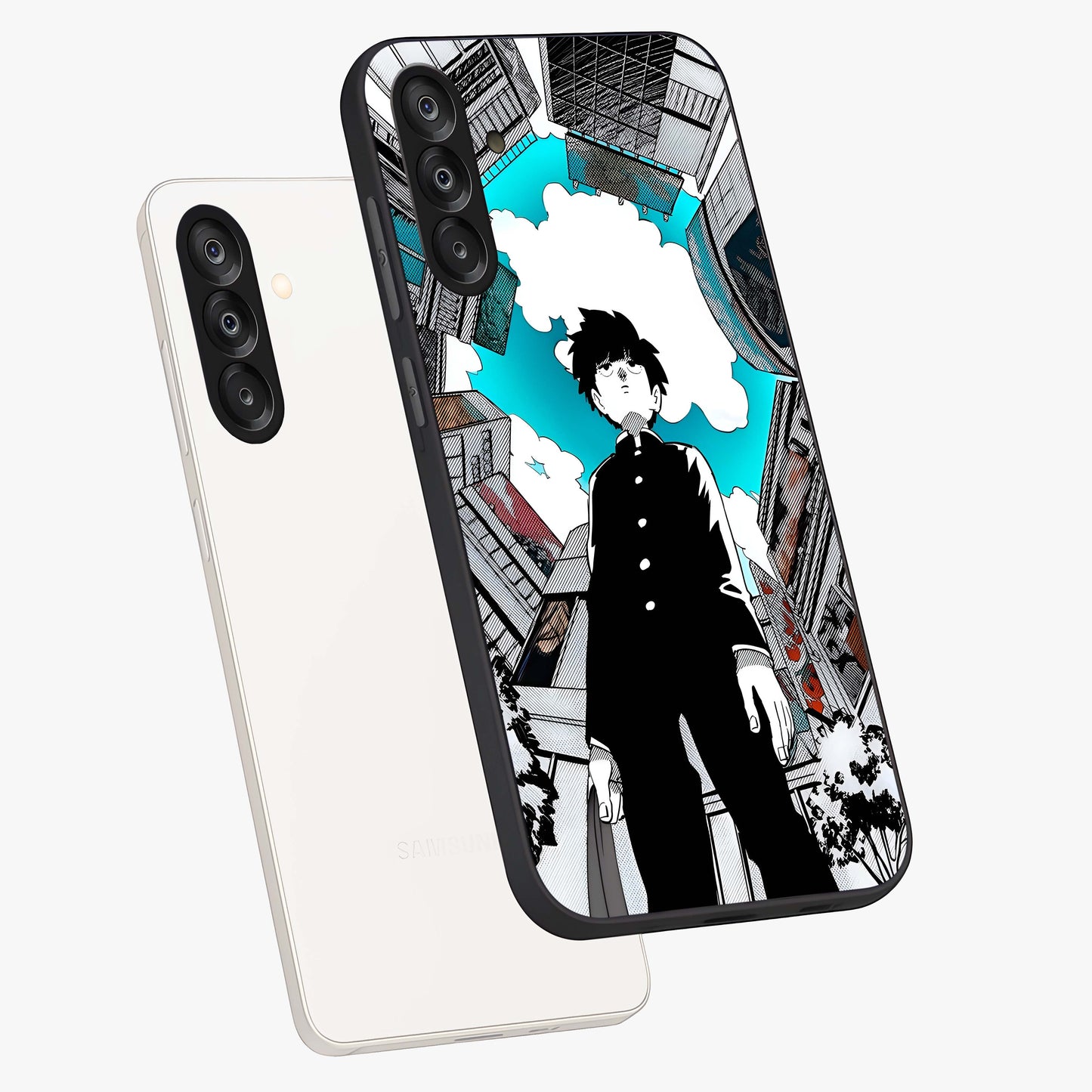 Silent Psychic Awakening Glass Case displayed in angled mockup highlighting spiritual awakening design with cosmic aesthetic.