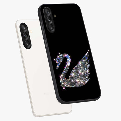 Starlit Swan Grace Glass Case displayed in angled mockup highlighting elegant swan illustration with dreamy celestial aesthetic.
