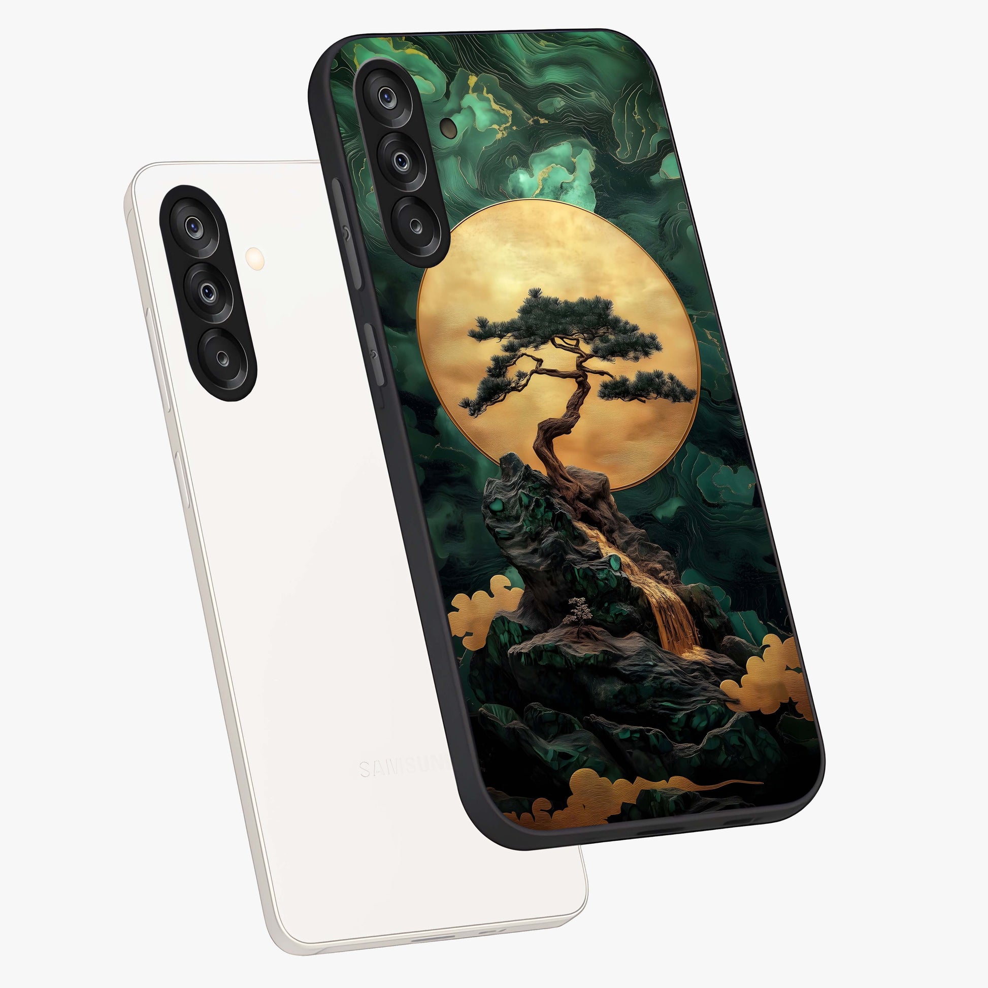 Zen Moon Rise Glass Case displayed in angled mockup highlighting peaceful lunar design with zen aesthetic style.