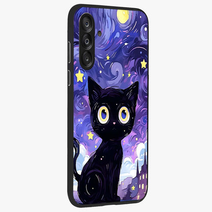Abstract Cat Art Glass Case upright view showcasing creative feline illustration and aesthetic artistic style.