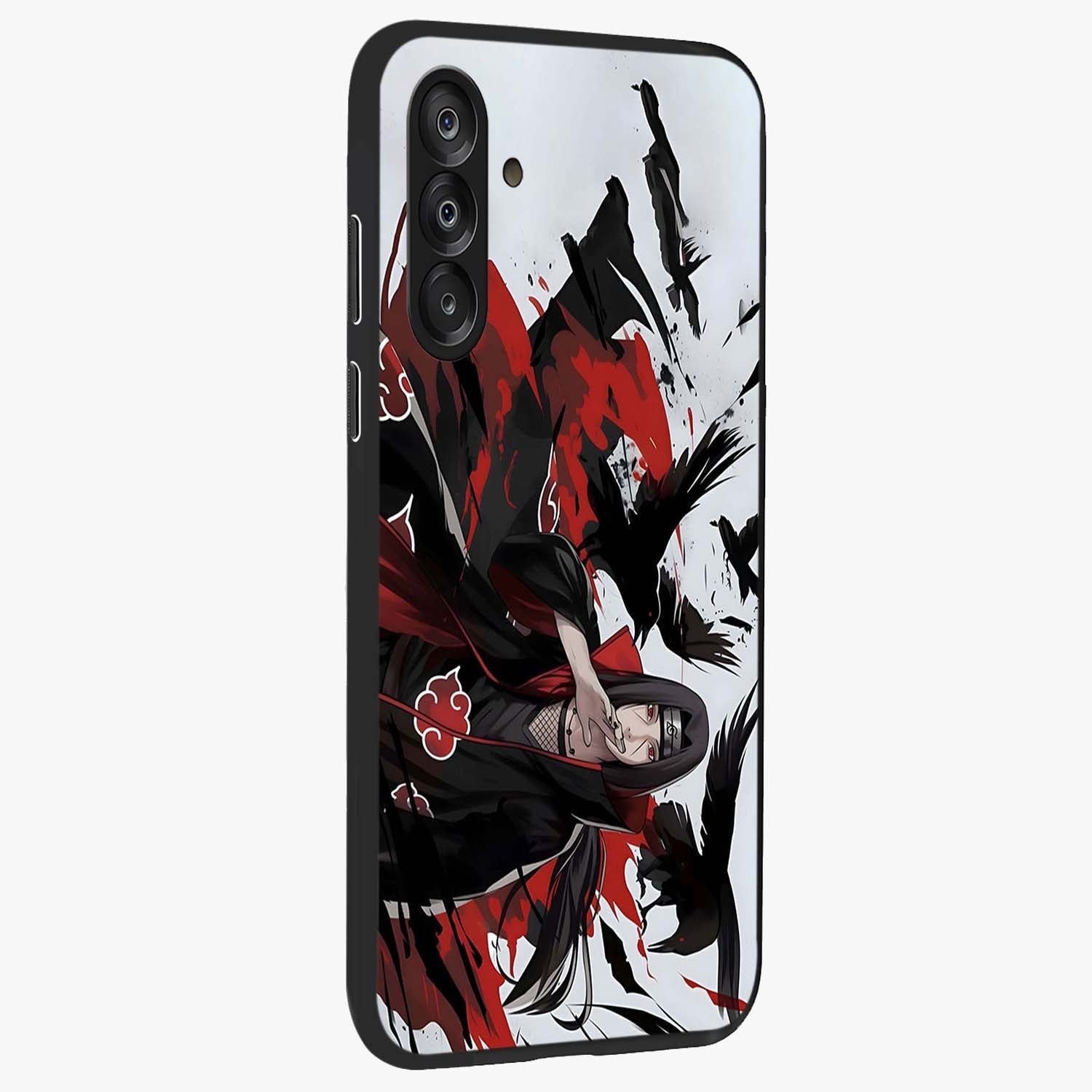 Crimson Crow Illusion Glass Case upright view showcasing striking crow illusion artwork with intense crimson theme.