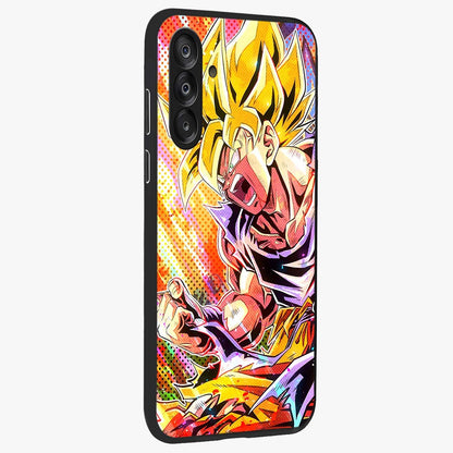 Firing Goku Glass Case upright view showcasing energetic anime artwork with bold warrior theme.