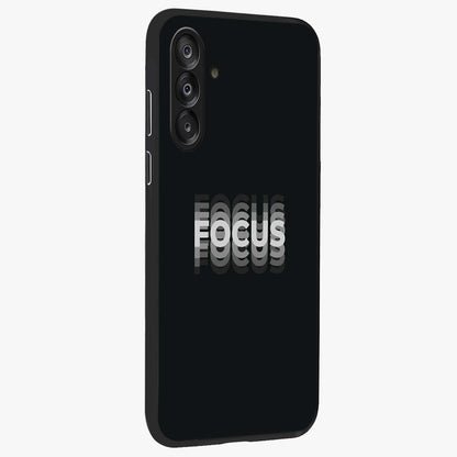 Focused Blade Discipline Glass Case upright view showcasing strong typography statement with sleek motivational theme.