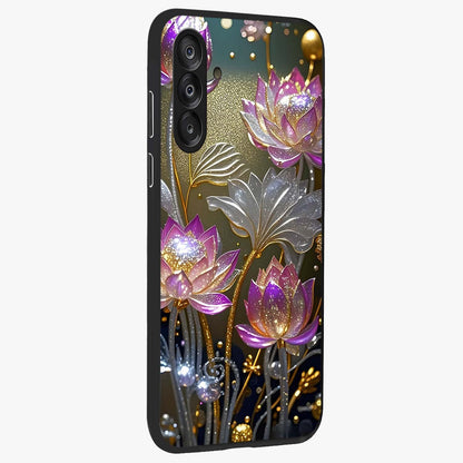 Golden Floral Majesty Glass Case upright view showcasing majestic floral artwork with rich decorative theme.