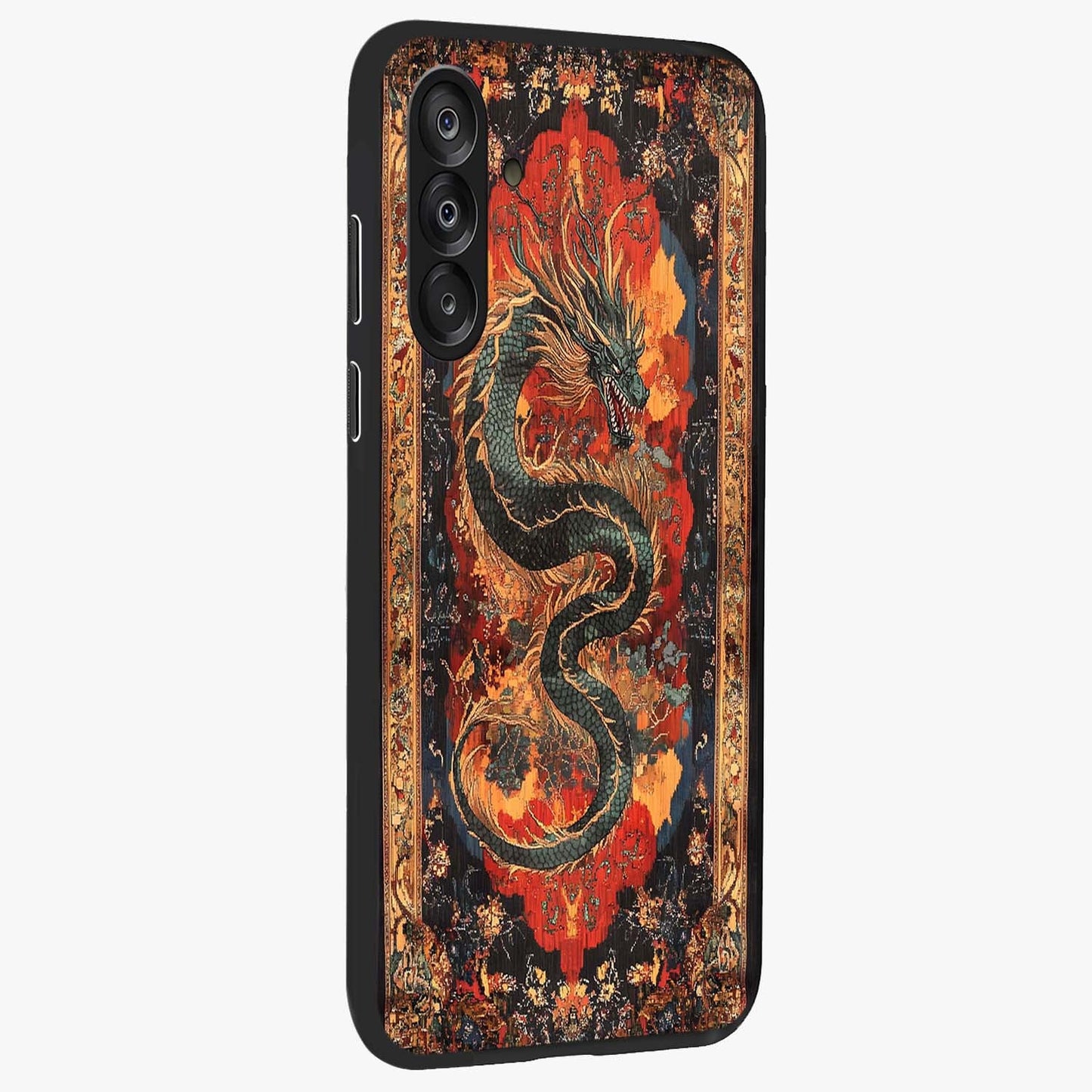 Inferno Dragon Soul Glass Case upright view showcasing intense dragon artwork with fantasy fire theme.