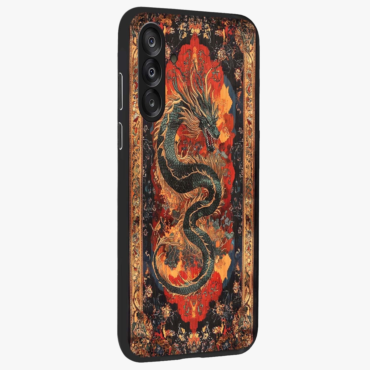 Inferno Dragon Soul Glass Case upright view showcasing intense dragon artwork with fantasy fire theme.