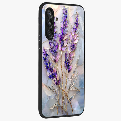 Lavender Dream Glow Glass Case upright view showcasing radiant lavender glow artwork with calming dreamy theme.