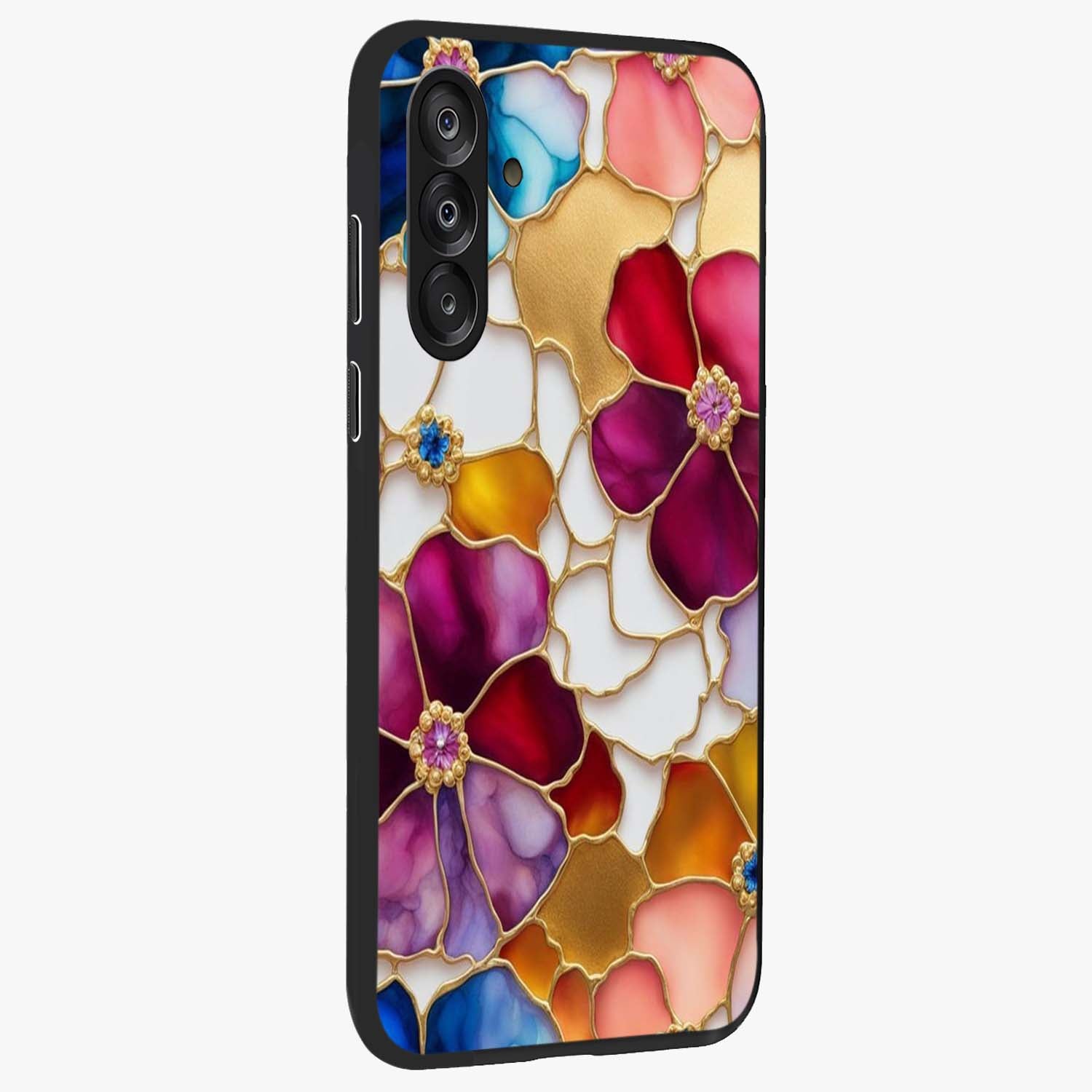 Marble Flower Pattern Glass Case upright view showcasing decorative marble flower artwork with refined style.