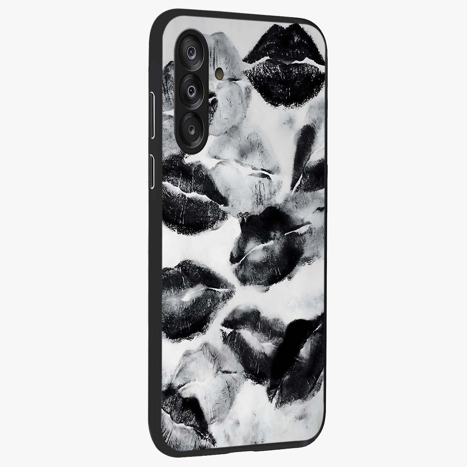 Midnight Kiss Marks Glass Case upright view showcasing stylish kiss mark artwork with trendy romantic theme.