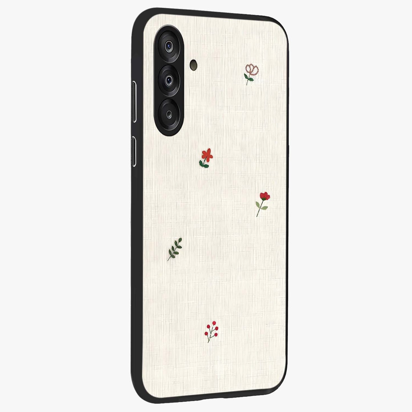 Minimalistic Blue With White Flower Pattern Glass Case upright view showcasing clean white flower artwork with calming blue theme.