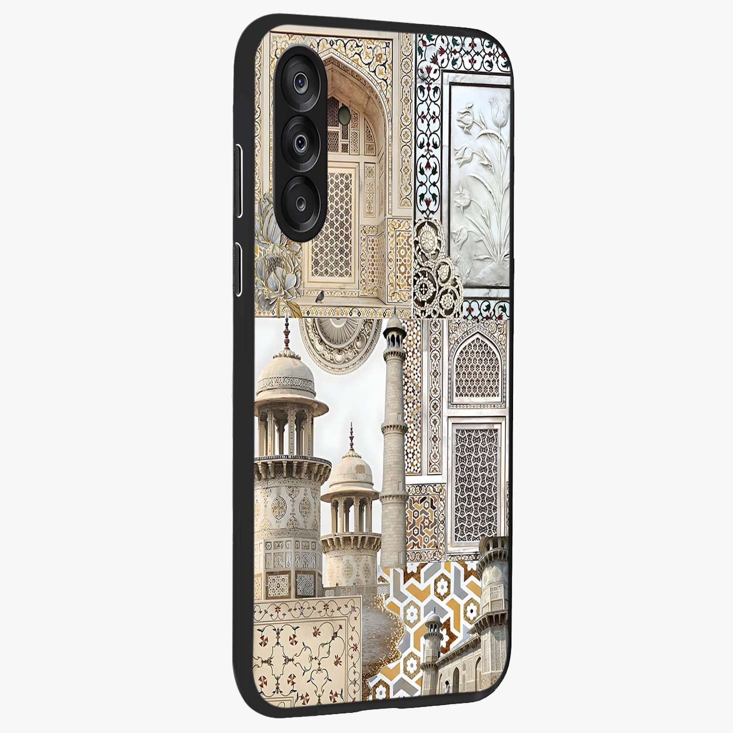 Mughal Marble Legacy Glass Case upright view showcasing ornate Mughal design with luxurious traditional theme.