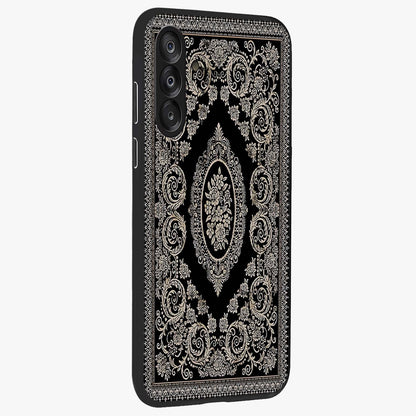 Noir Bloom Elegance Glass Case upright view showcasing graceful floral artwork with luxurious dark theme.