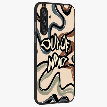 Out Of Mind Glass Case upright view showcasing striking typography artwork with edgy conceptual theme.