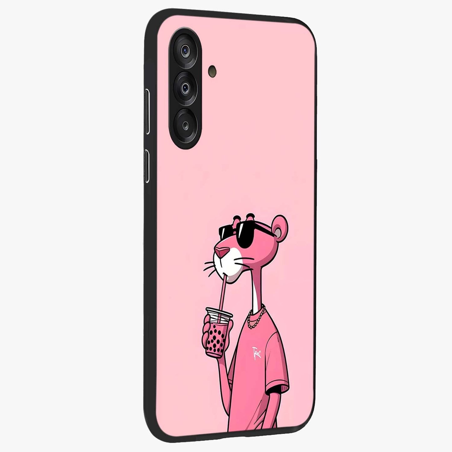 Pink Panther Glass Case upright view showcasing fun animated artwork with stylish retro cartoon theme.