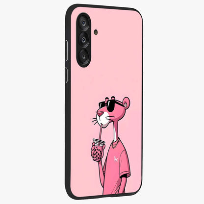 Pink Panther Glass Case upright view showcasing fun animated artwork with stylish retro cartoon theme.