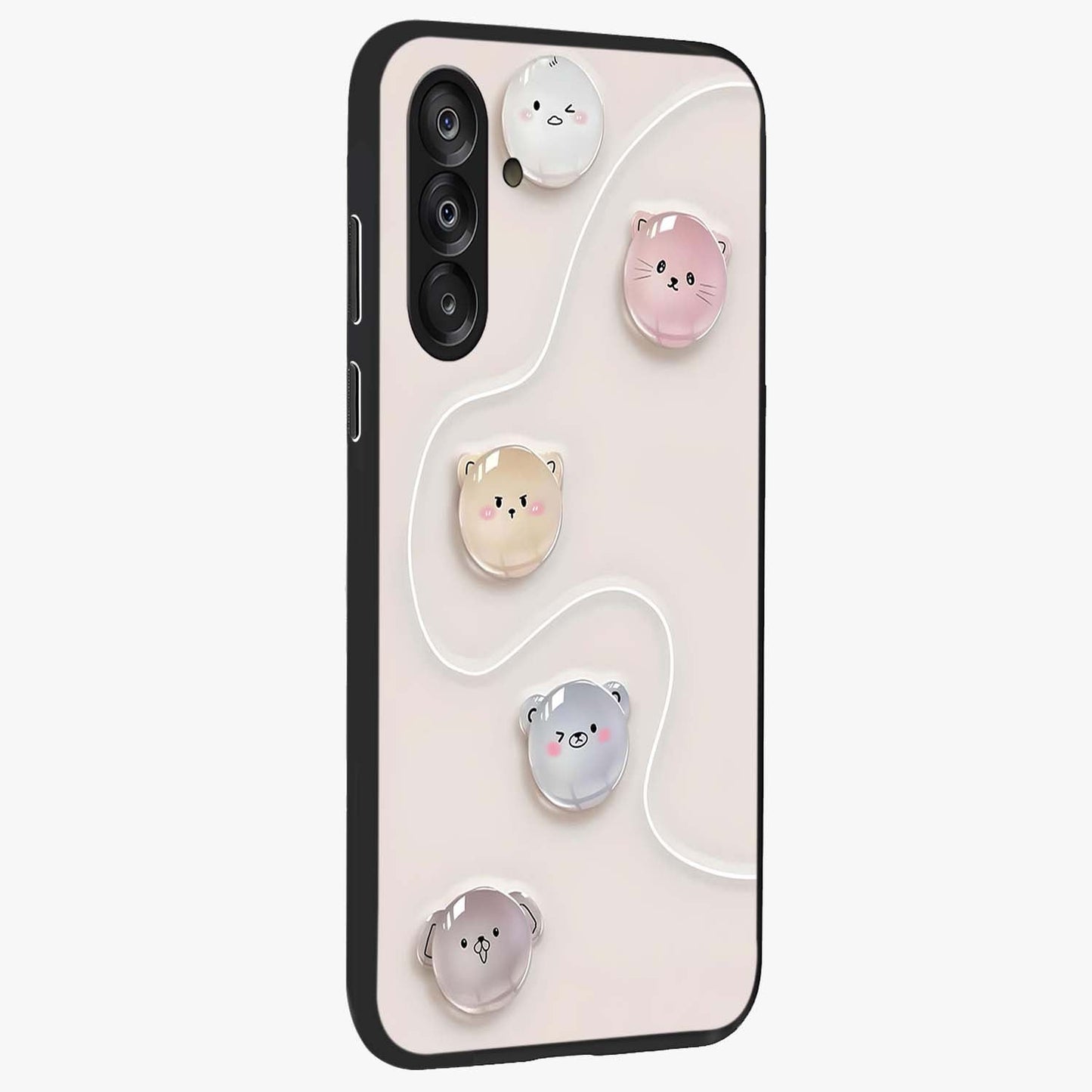 Puffy Face Parade Glass Case upright view showcasing adorable character artwork with cheerful animated theme.