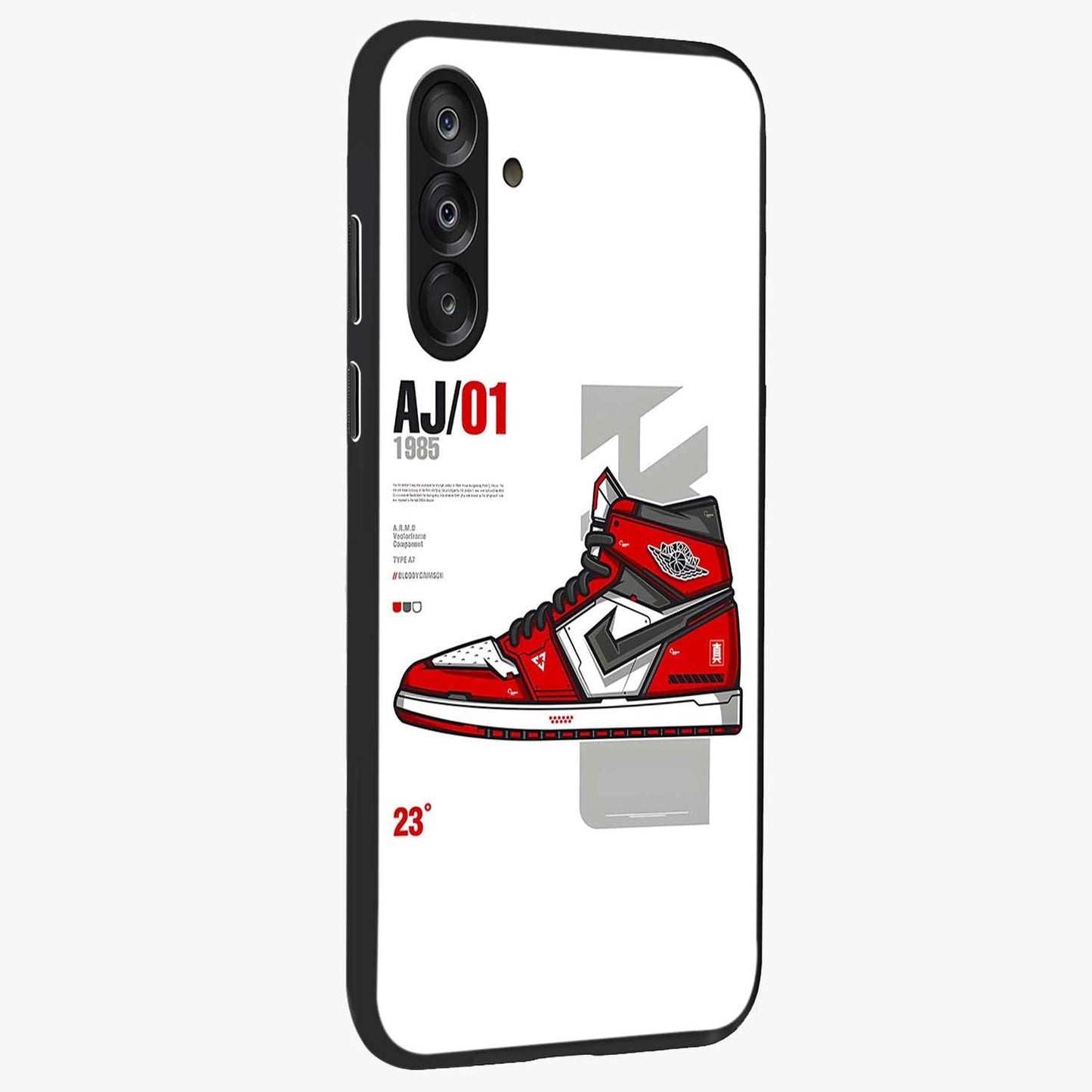 Retro Sneaker Blueprint Glass Case upright view showcasing stylish sneaker illustration with vintage streetwear theme.