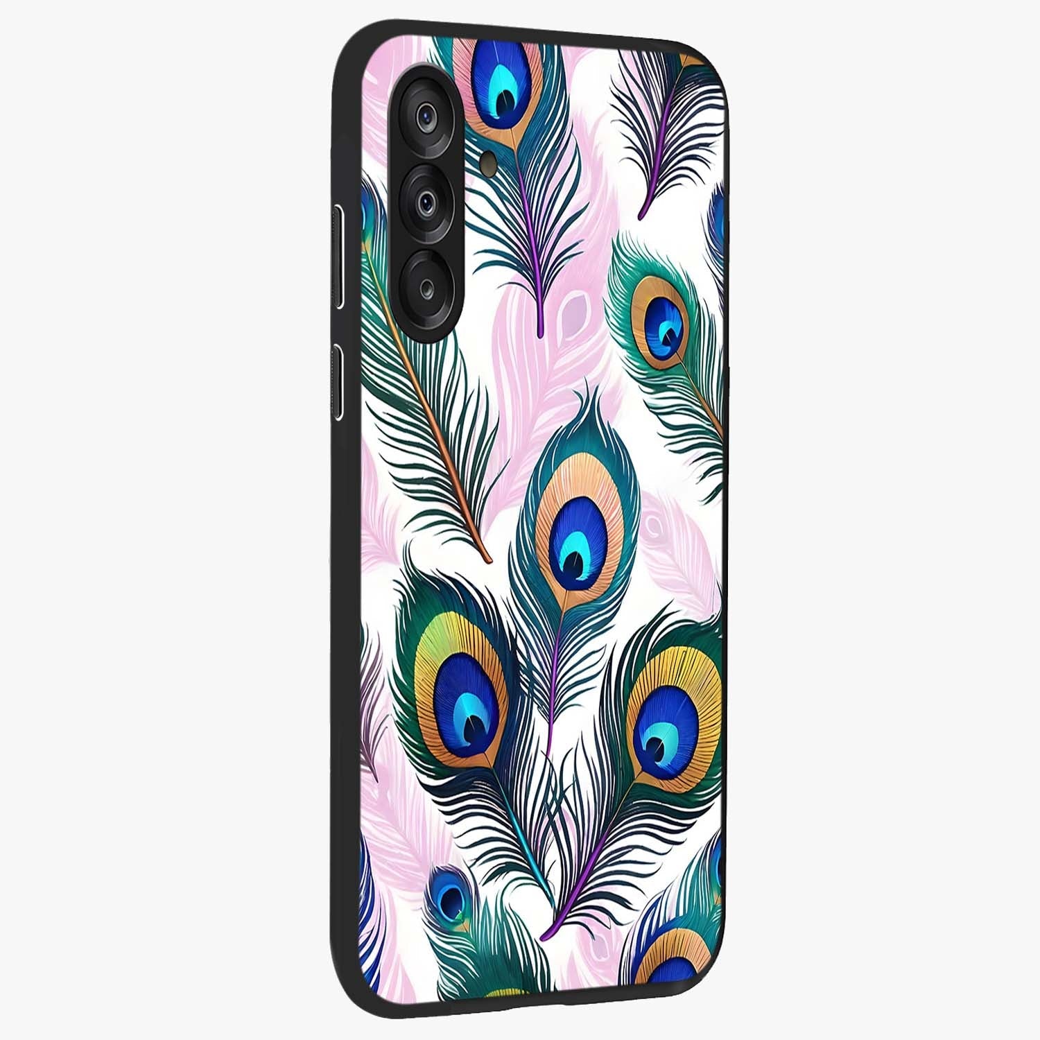 Royal Peacock Feathers Glass Case upright view showcasing elegant peacock feather artwork with decorative royal theme.