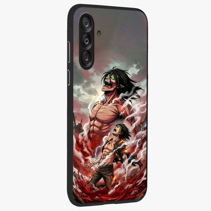Titan Awakening Fury Glass Case upright view showcasing intense titan artwork with epic fantasy theme.