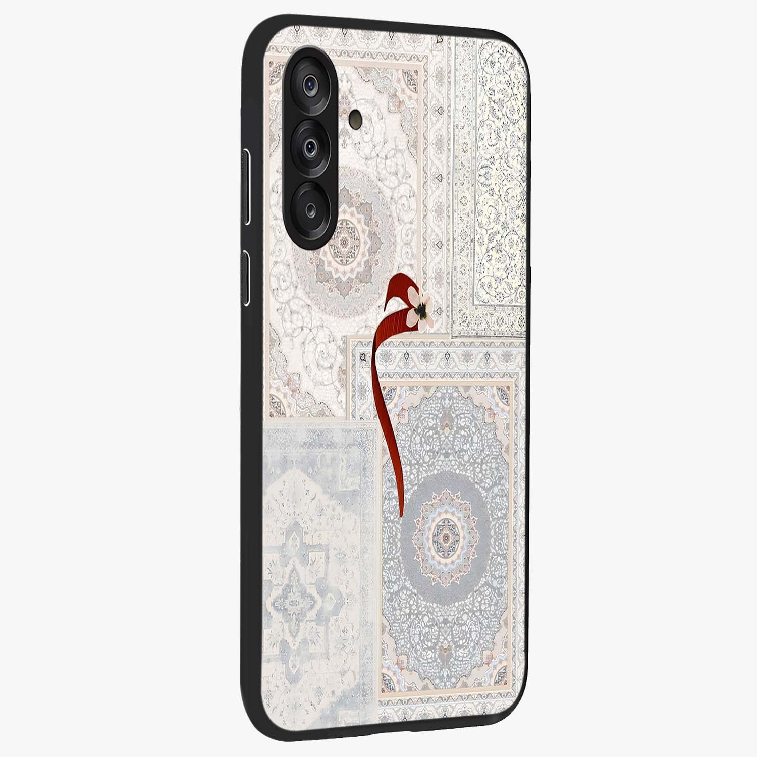 White Aesthetic Bow Glass Case upright view showcasing delicate ribbon bow artwork with cute minimalist theme.