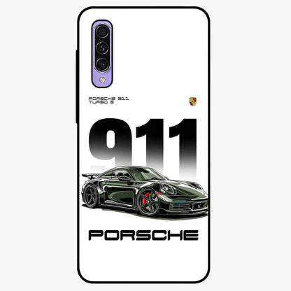 911 Turbo Dominance Glass Case showing clean flat back view with bold 911 sports car artwork and glossy glass finish.