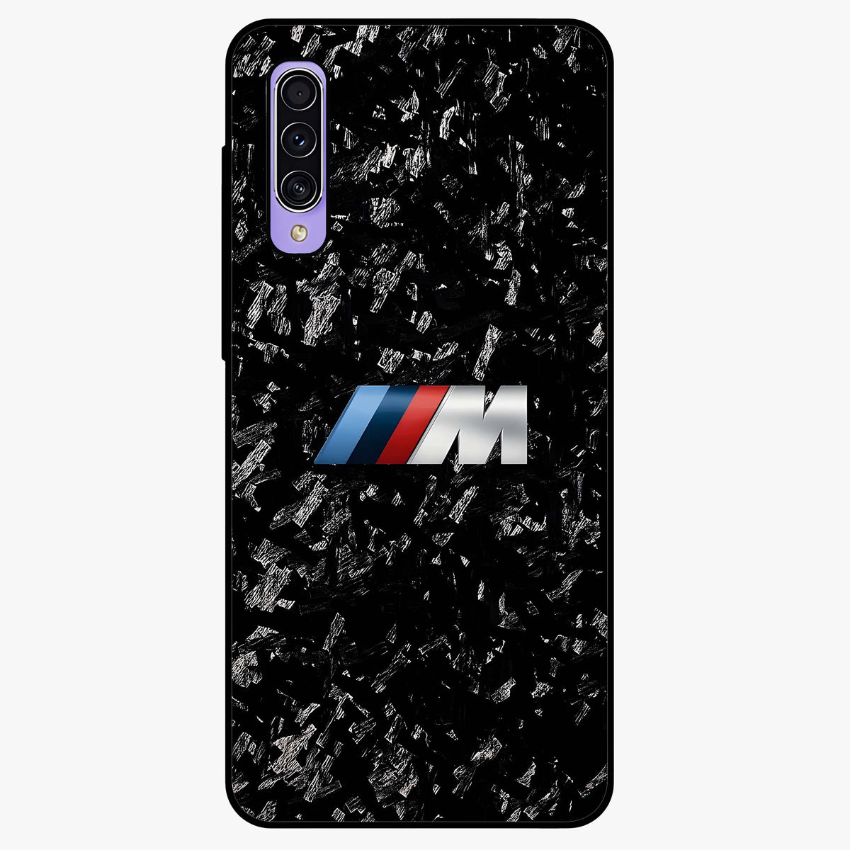 Carbon Speed Mark Glass Case showing flat back view with sporty carbon pattern artwork and glossy glass finish.