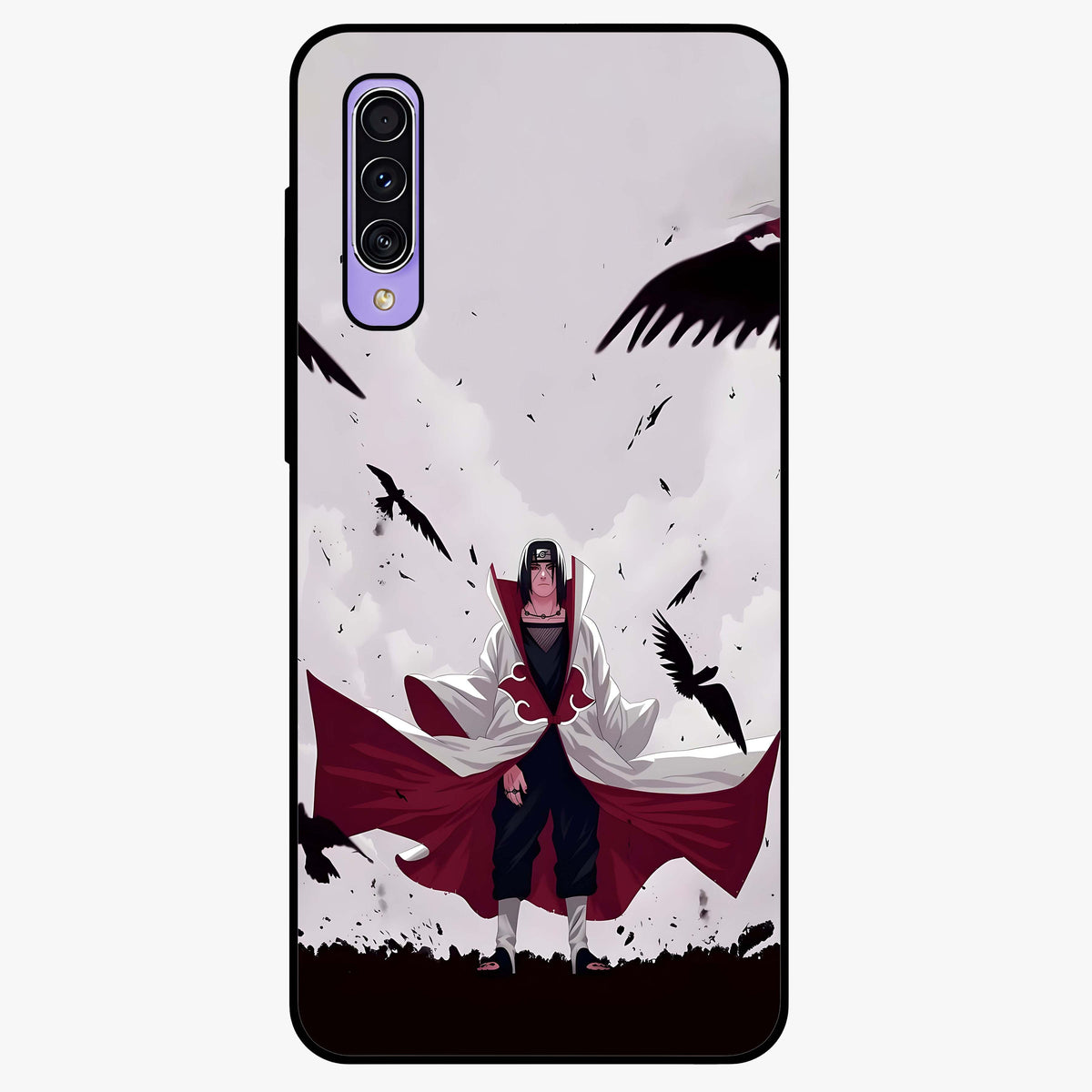 Crimson Crow Ascension Glass Case showing flat back view with mystical crow artwork and glossy glass finish.