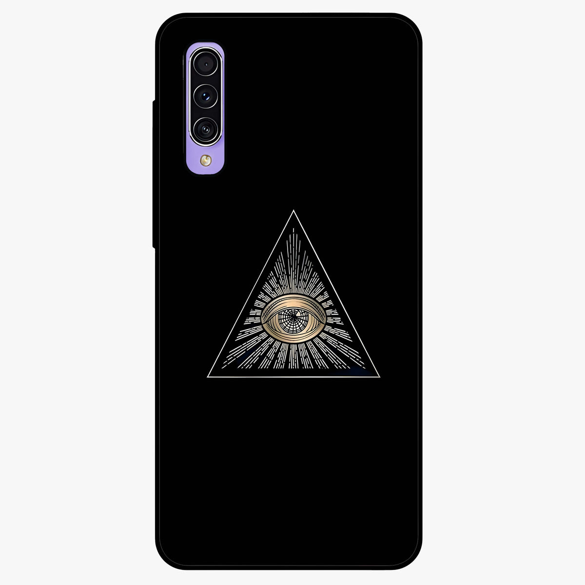 Illuminati Evil Glass Case showing flat back view with mysterious illuminati symbol artwork and glossy glass finish.