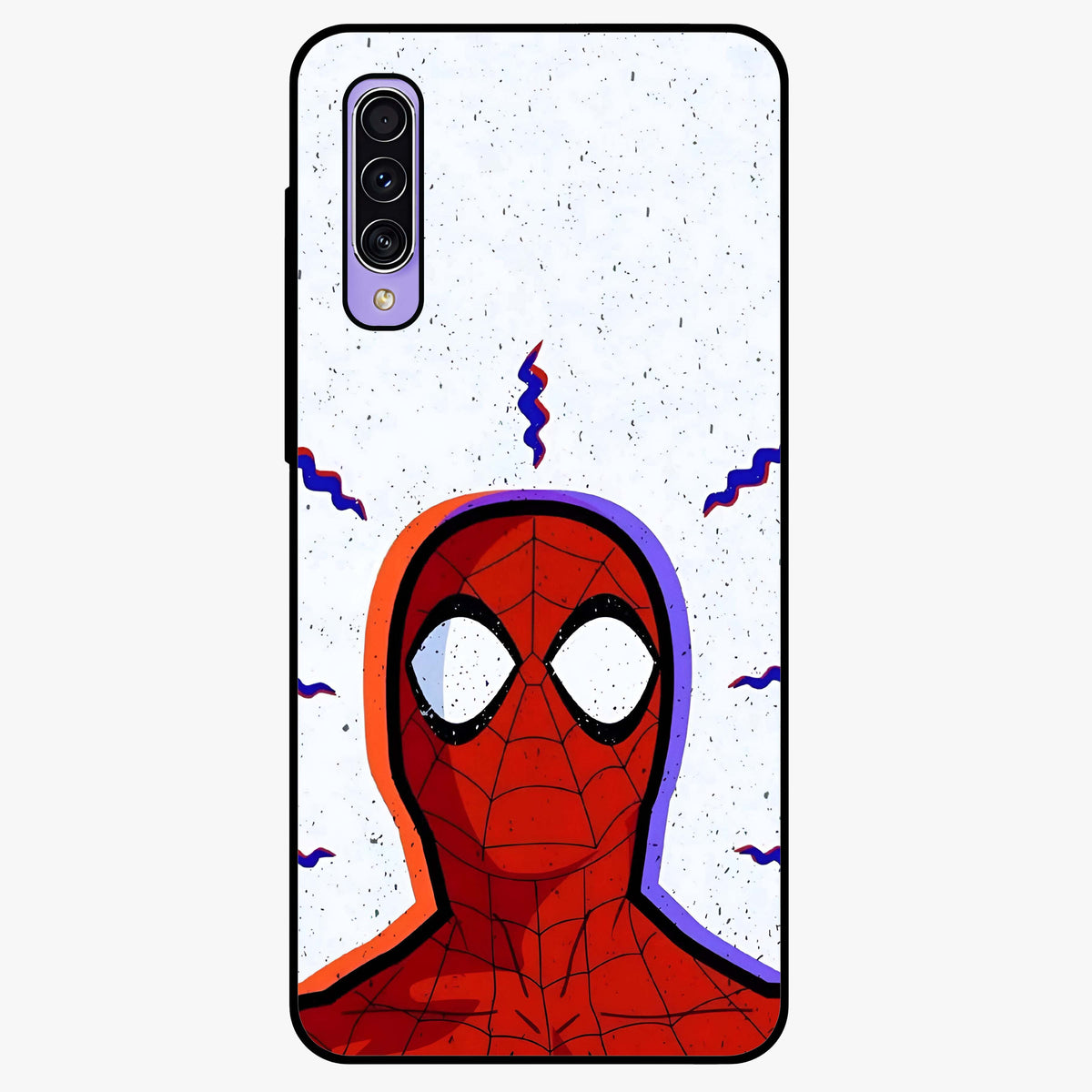 Omg Spiderman Glass Case showing flat back view with bold superhero inspired artwork and glossy glass finish.