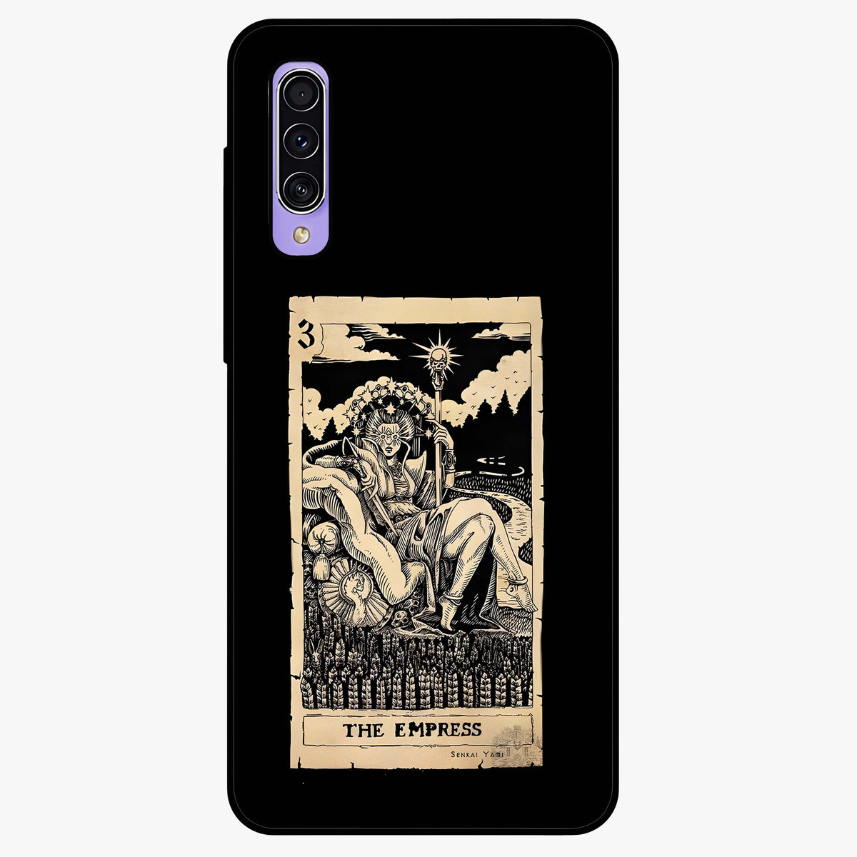 The Empress Glass Case showing flat back view with regal feminine artwork and glossy glass finish.