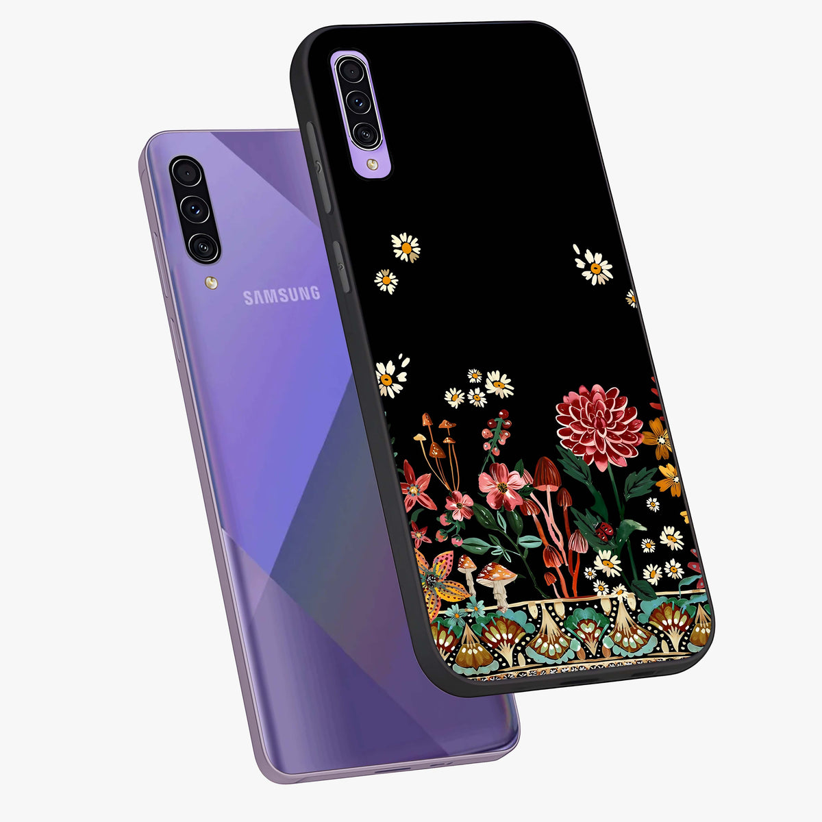 Midnight Bloom Pattern Glass Case displayed in angled mockup highlighting elegant flower design with midnight aesthetic style.