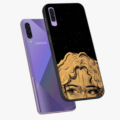 Shri Krishna Art Glass Case displayed in angled mockup highlighting spiritual Krishna illustration with divine aesthetic.