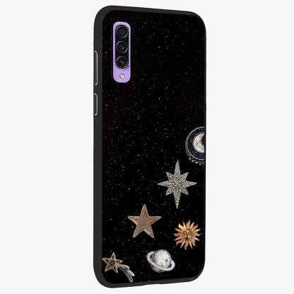 Galactic Charm Glow Glass Case upright view showcasing glowing cosmic charm artwork with magical celestial style.