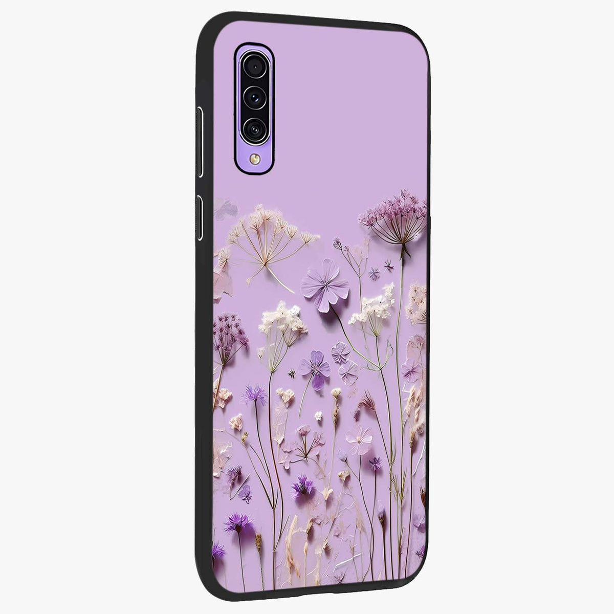 Lavender Blossom Dream Glass Case upright view showcasing delicate lavender blossom artwork with peaceful floral theme.