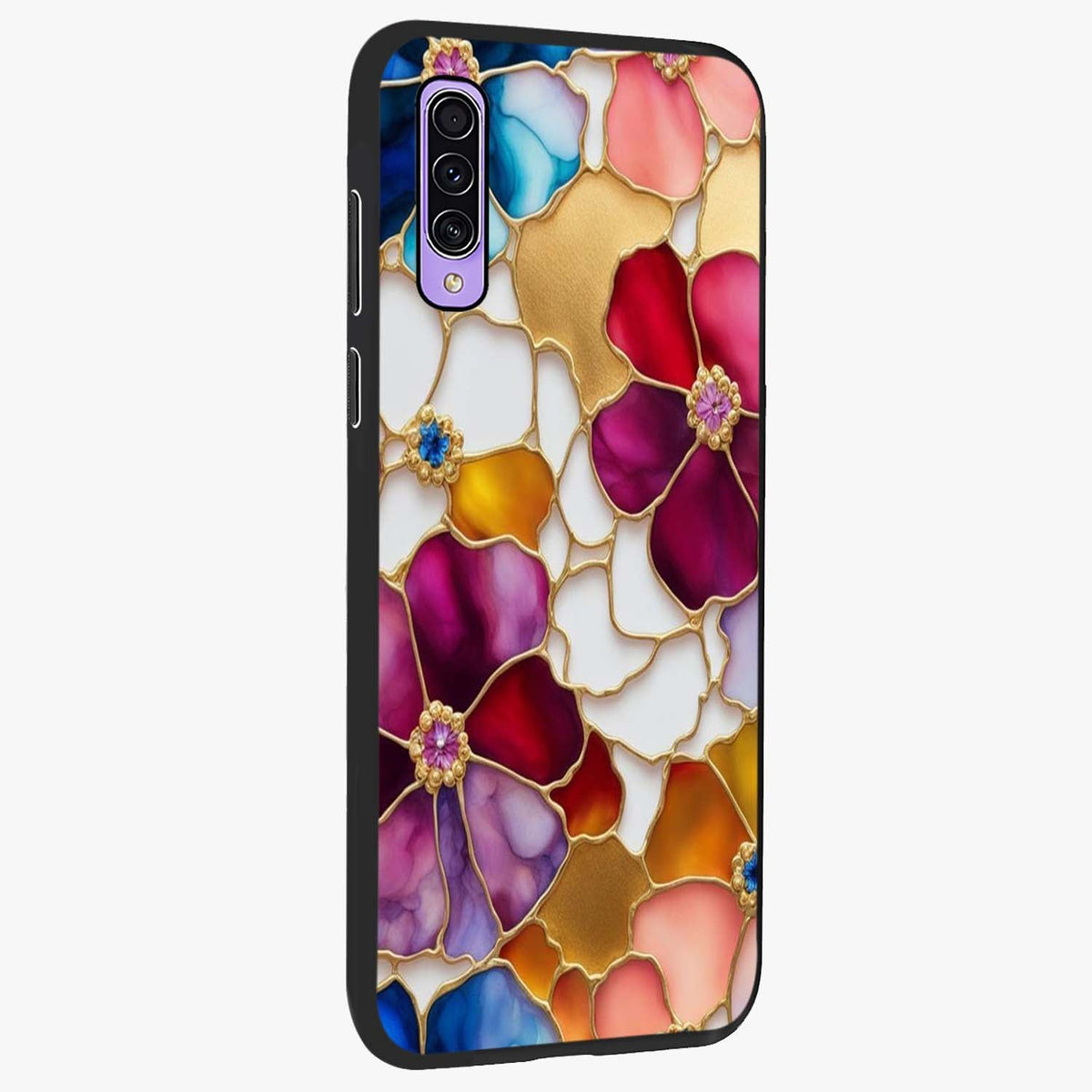Marble Flower Pattern Glass Case upright view showcasing decorative marble flower artwork with refined style.